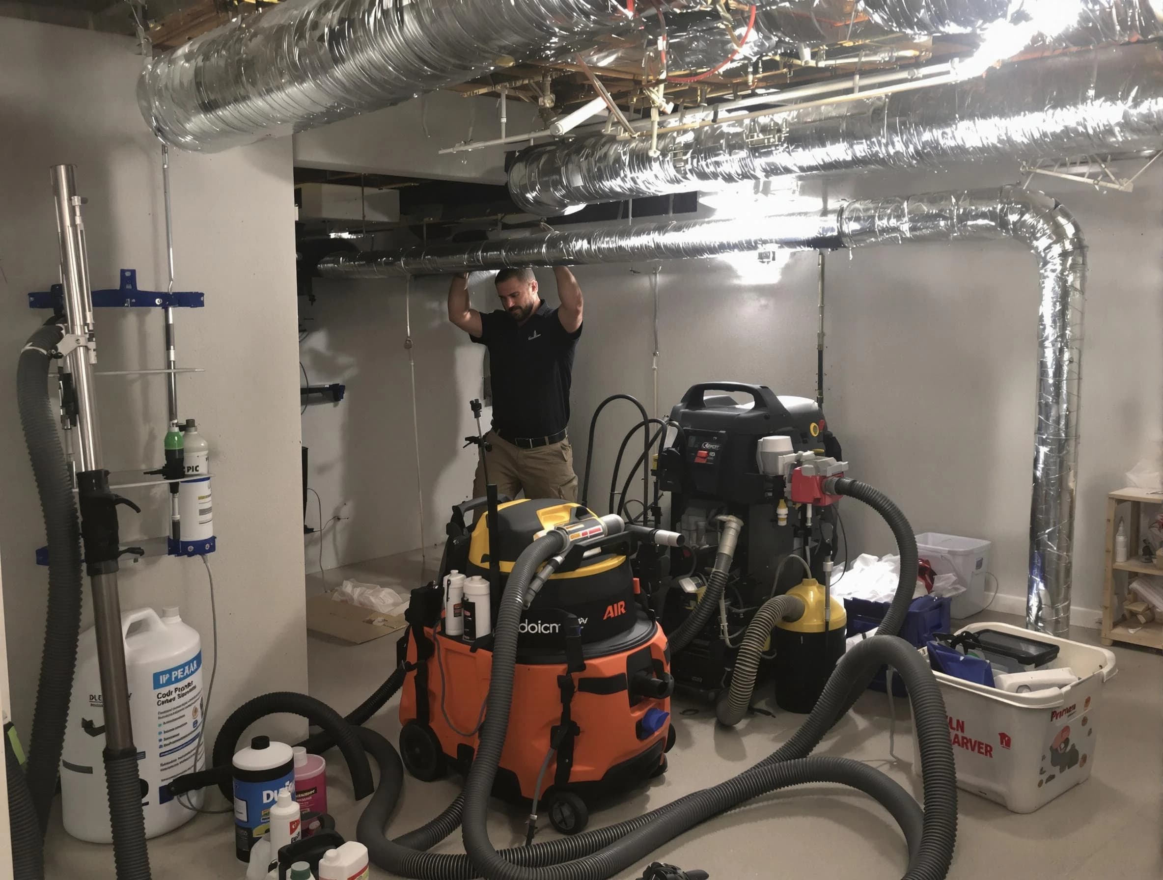 Harrisville Air Duct Cleaning specialist performing professional mold removal from air ducts using safety equipment in Harrisville