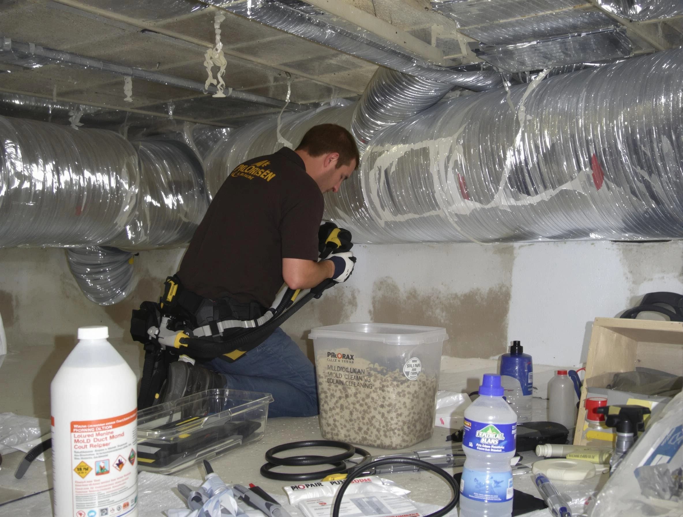 Harrisville Air Duct Cleaning specialist performing professional mold removal from air ducts in Harrisville
