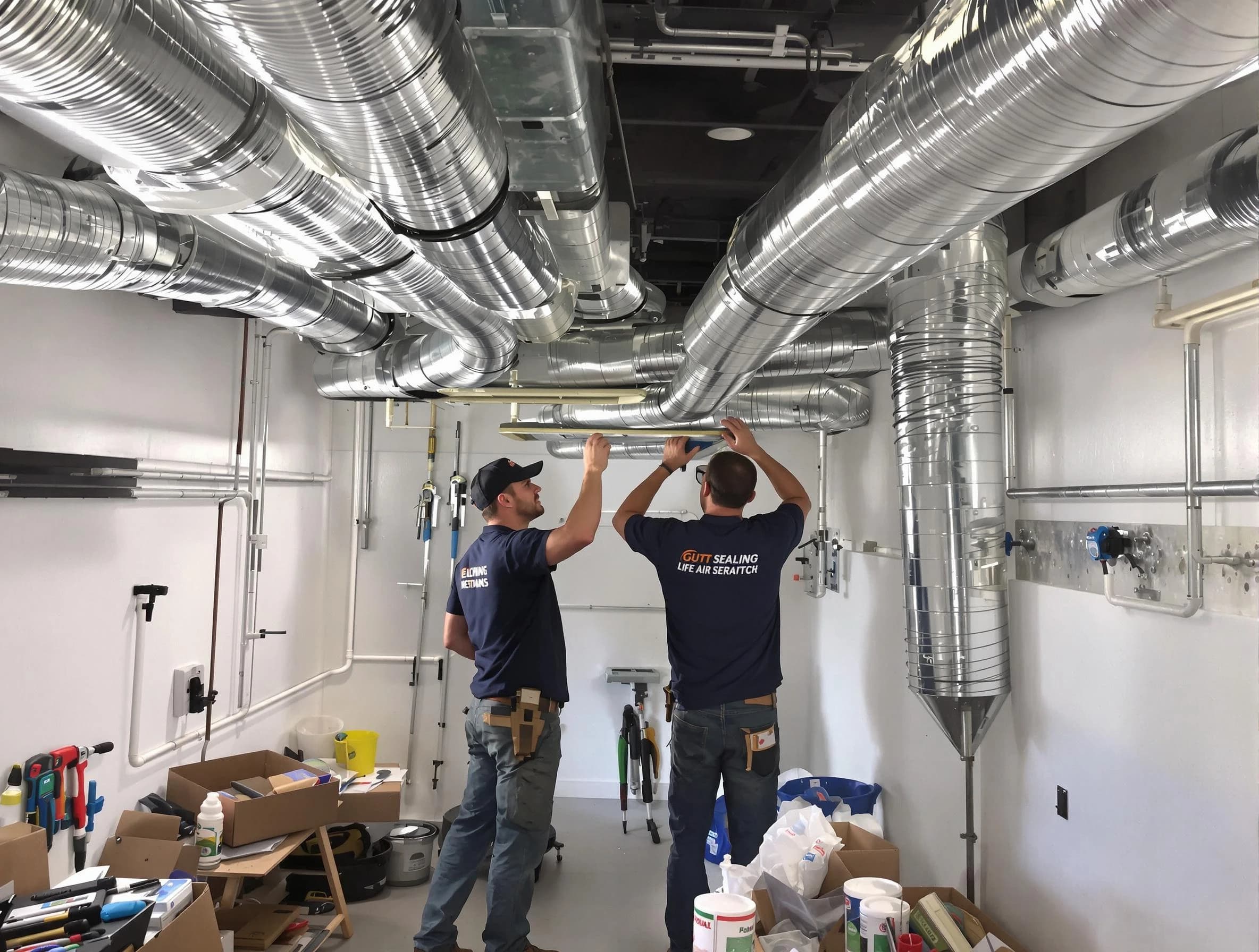 Harrisville Air Duct Cleaning technician applying professional duct sealing solutions in Harrisville