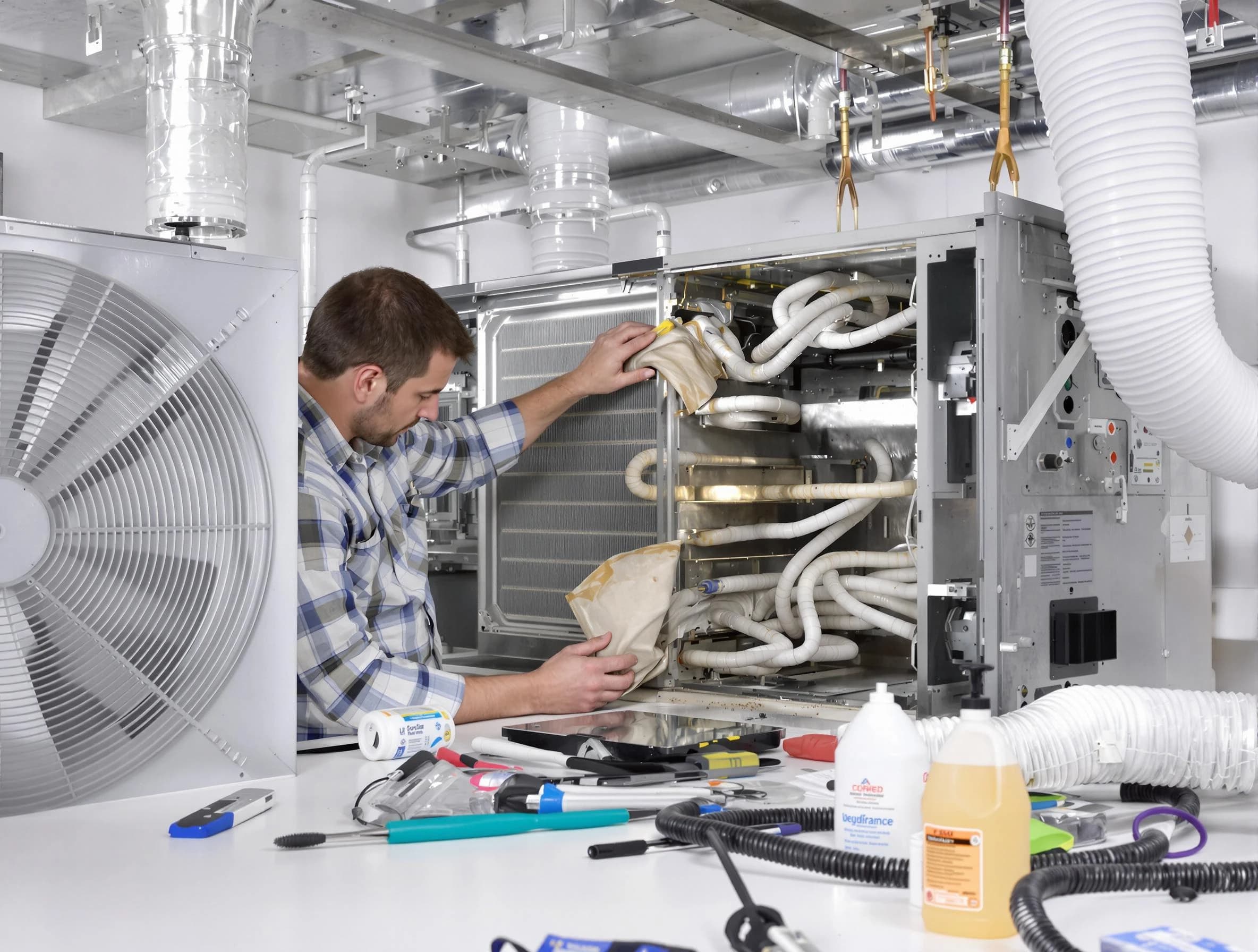 Harrisville Air Duct Cleaning specialist performing precision AC coil cleaning in Harrisville