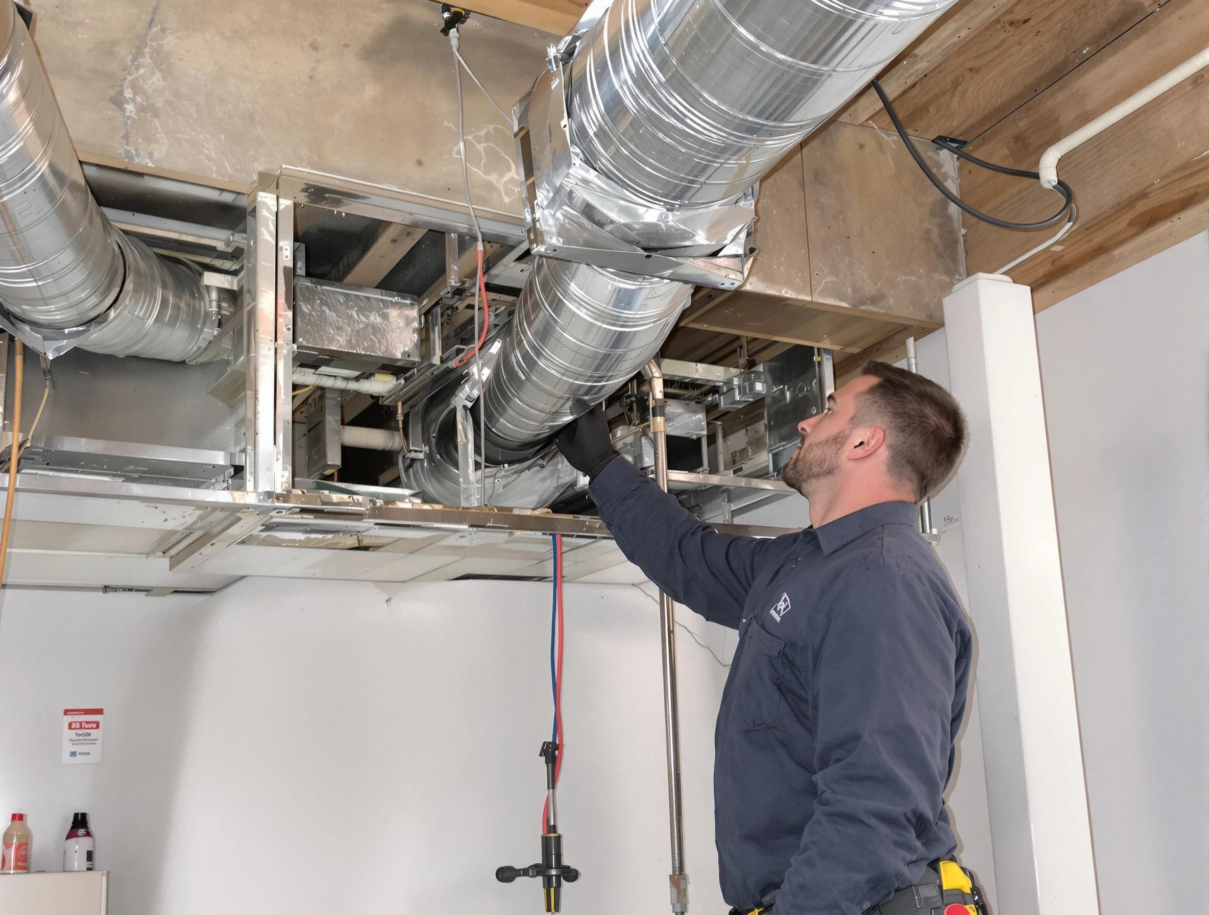 Harrisville Air Duct Cleaning technician performing professional air duct repair using specialized tools in Harrisville