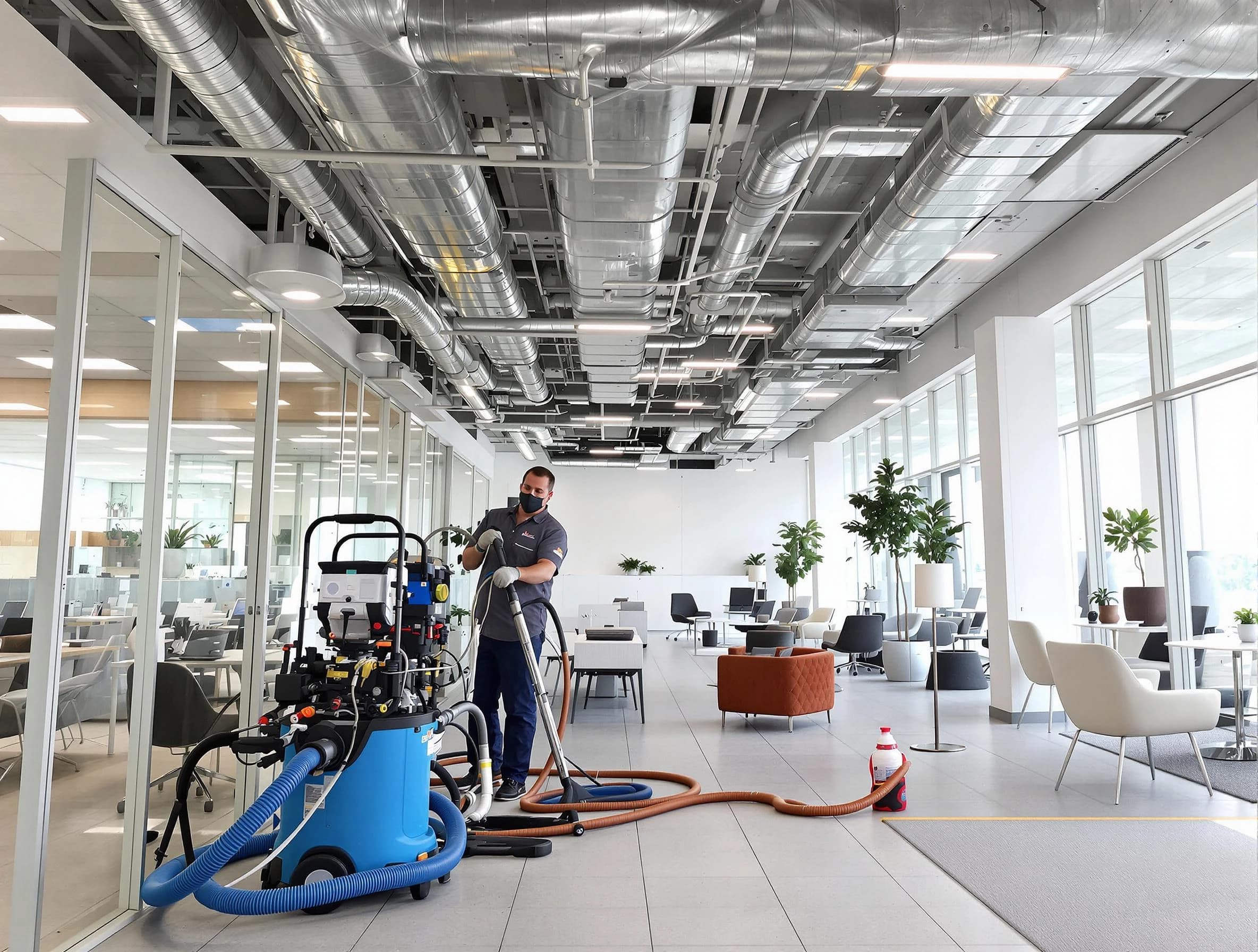 Harrisville Air Duct Cleaning team conducting comprehensive commercial duct cleaning at a business location in Harrisville