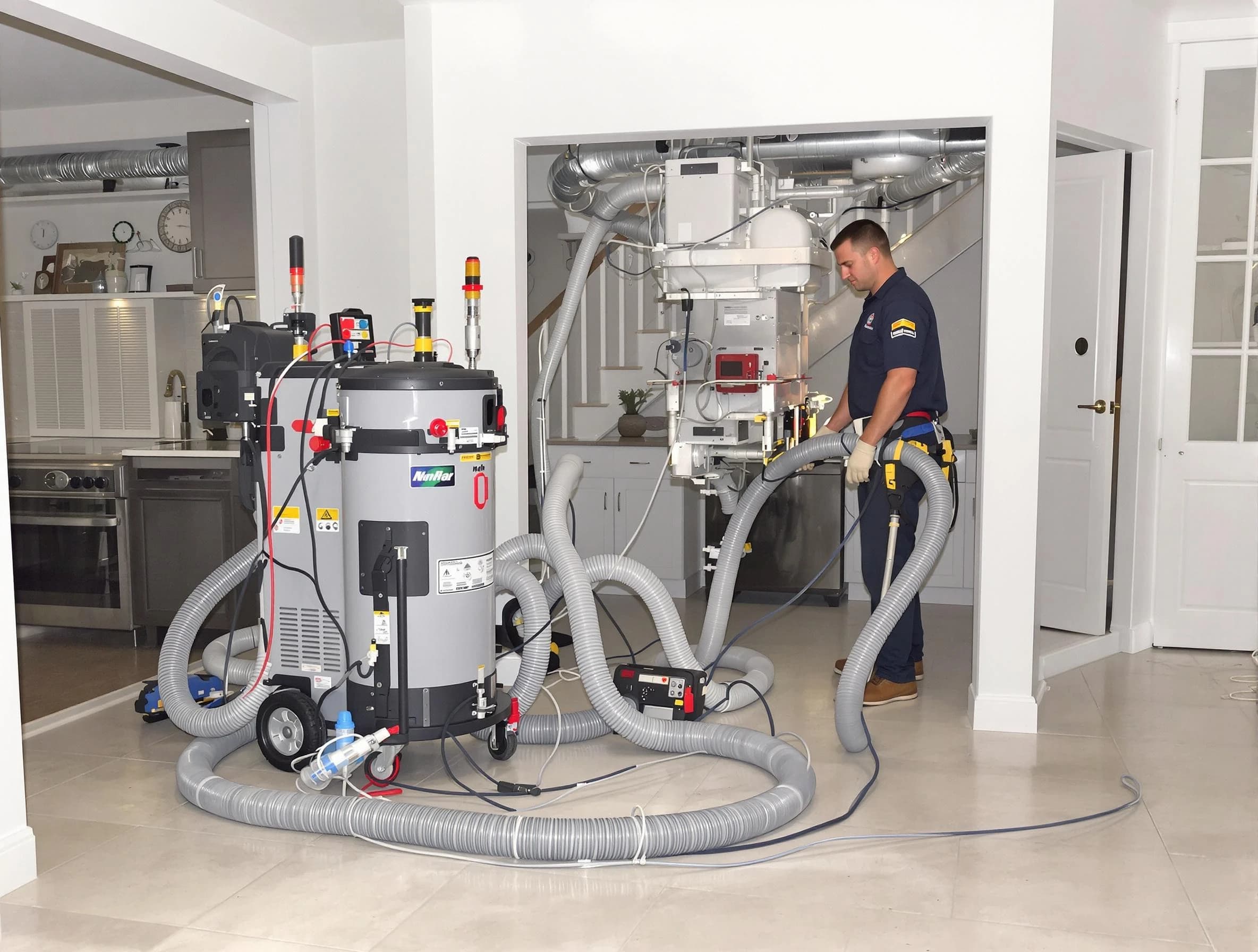 Harrisville Air Duct Cleaning technician operating negative pressure cleaning equipment for thorough duct maintenance in Harrisville