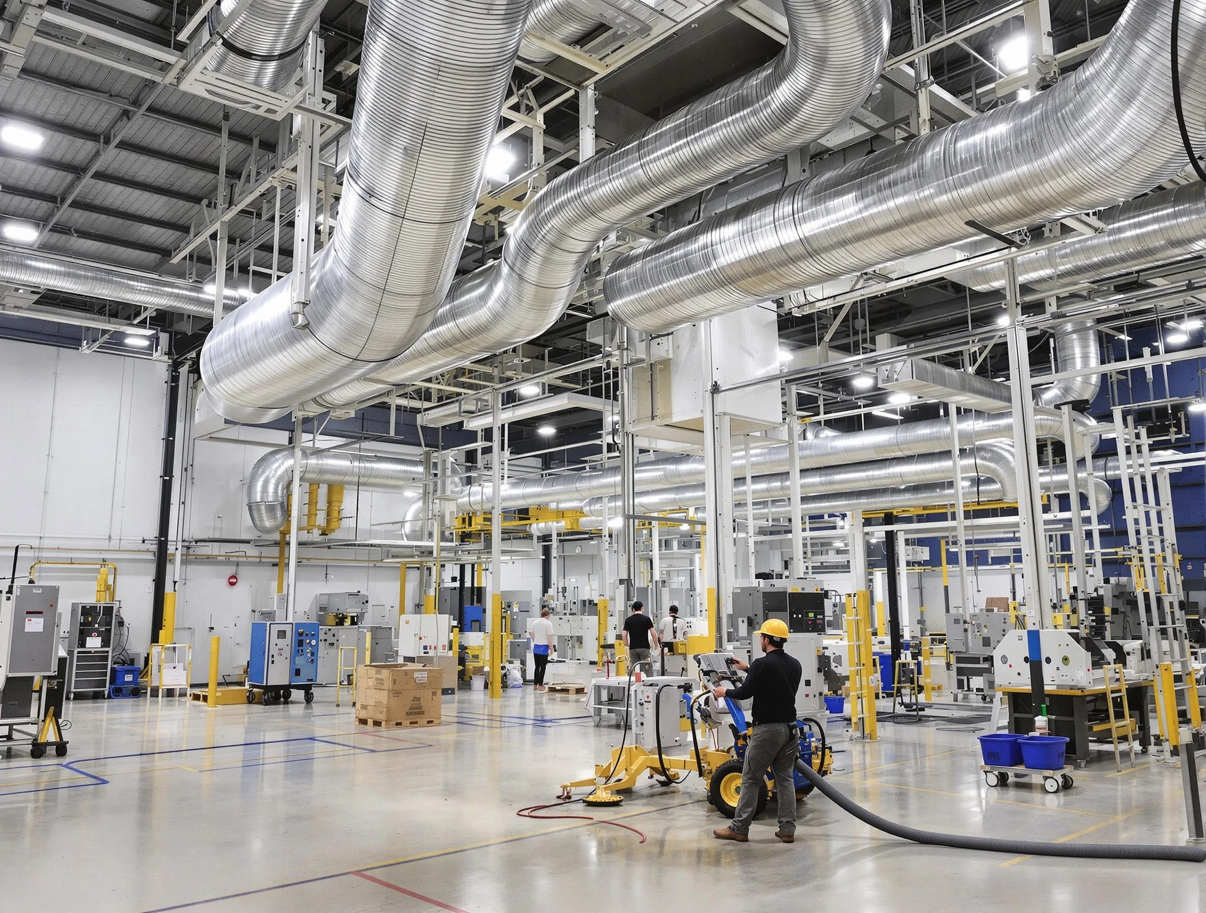 Harrisville Air Duct Cleaning team performing comprehensive industrial duct cleaning at a large facility in Harrisville